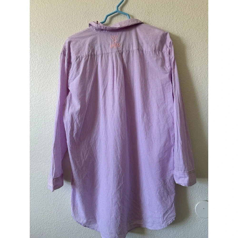 Victorias Secret Womens Sleep Shirt Dress Purple Stripe 100% Cotton L